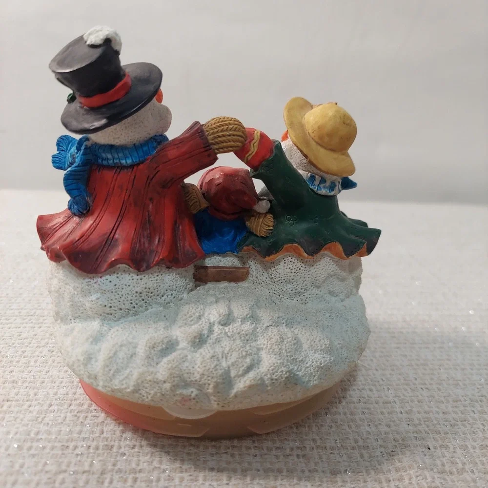Vintage Snowman Family Jar Topper Christmas Decor Holiday Sledding 4.5 Inch‎